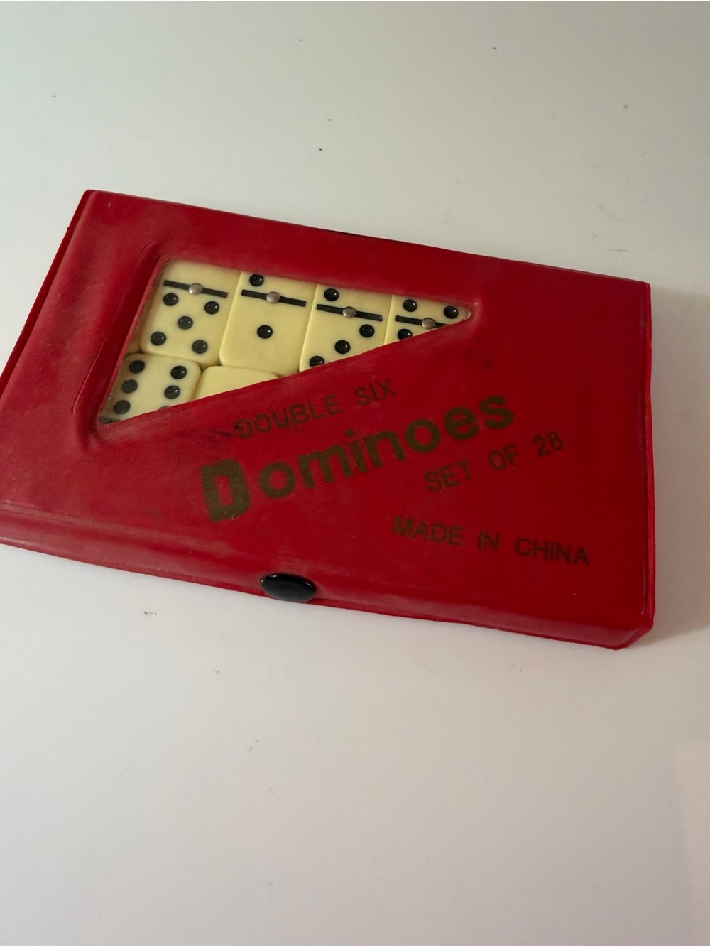 Vintage Red Dominoes Set of 28 - Classic Double Six with metal spinners